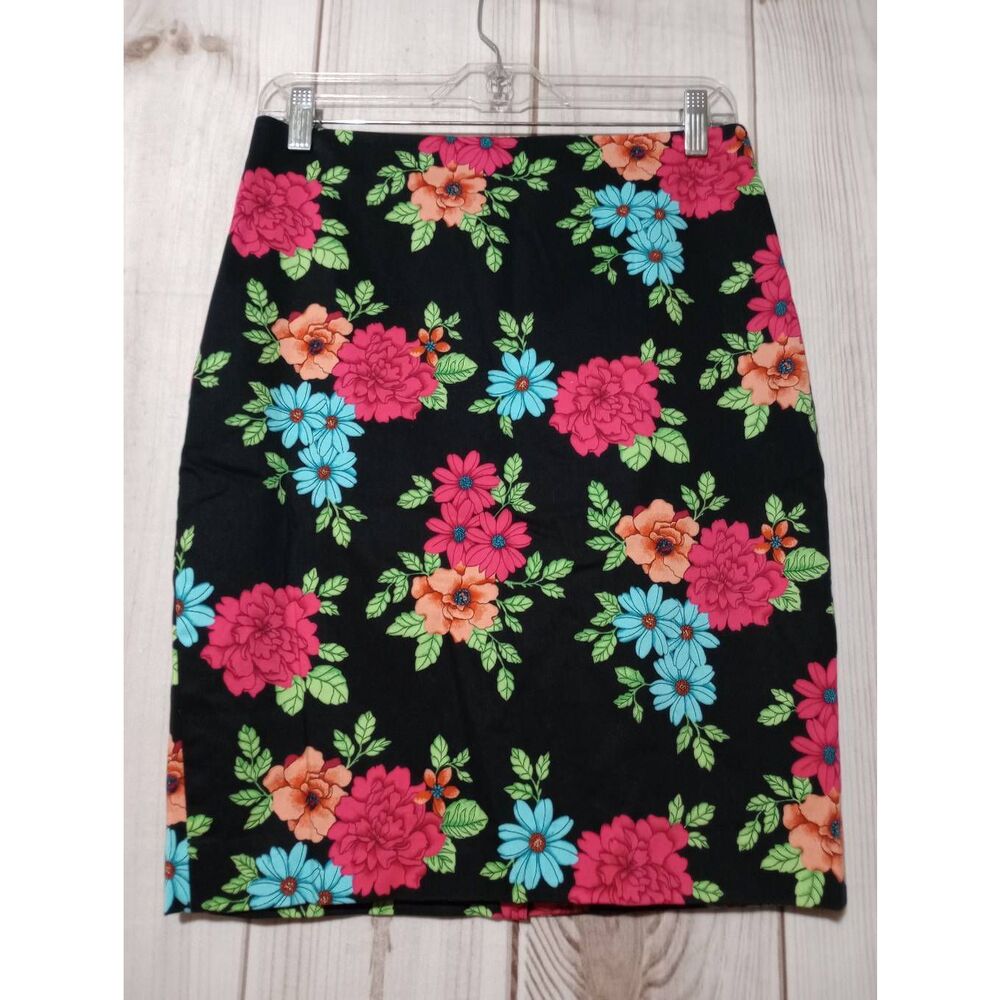Ann Taylor Skirt Ladies 2 Black Pink Floral Pencil‎